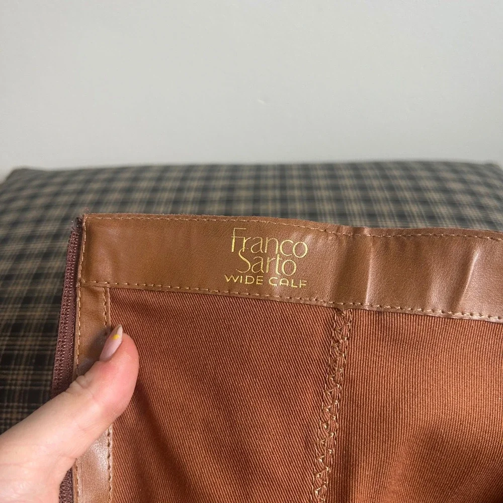 Franco Sarto Tall Riding Boots Womens 7.5 Cognac Leather Wide Calf Equestrian - Picture 5 of 5